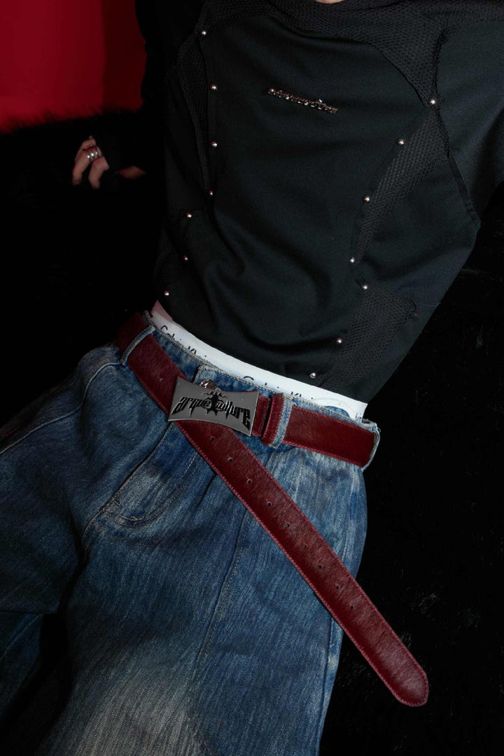 Distressed Leather Metal Buckle Belt