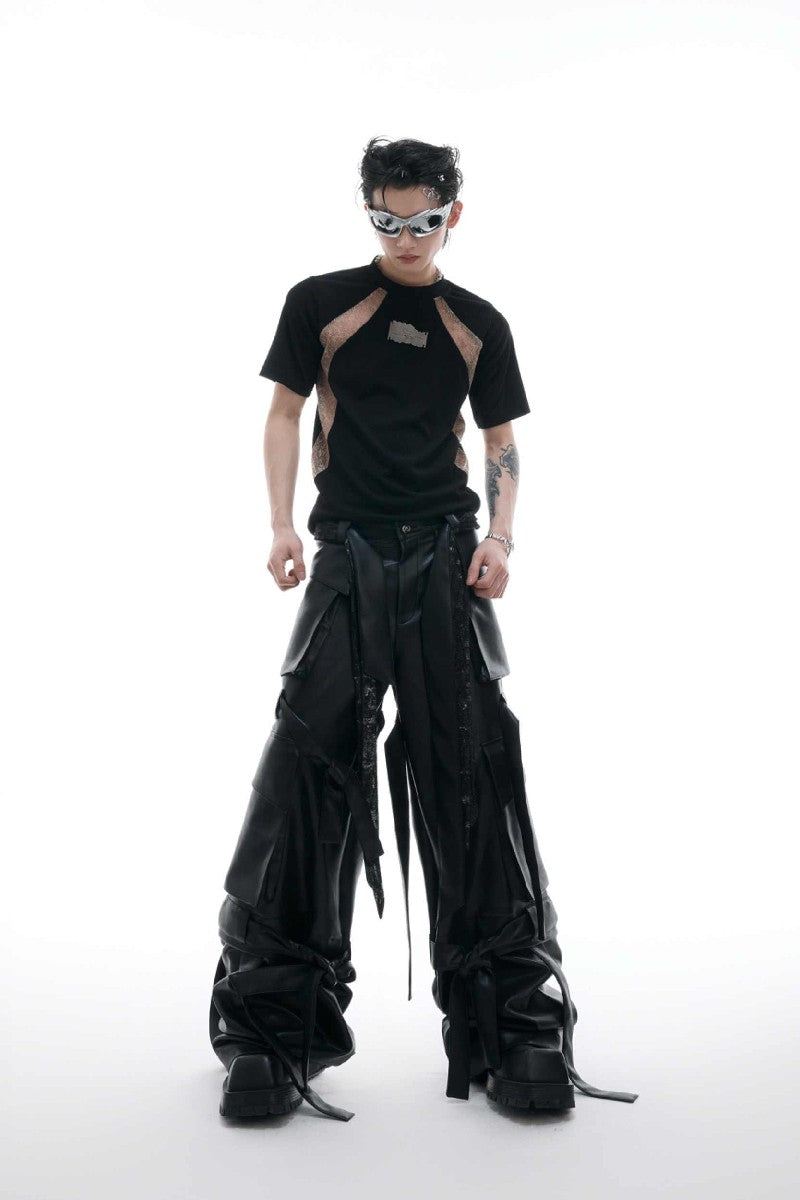 Vintage Strap Pocket Leather Pants