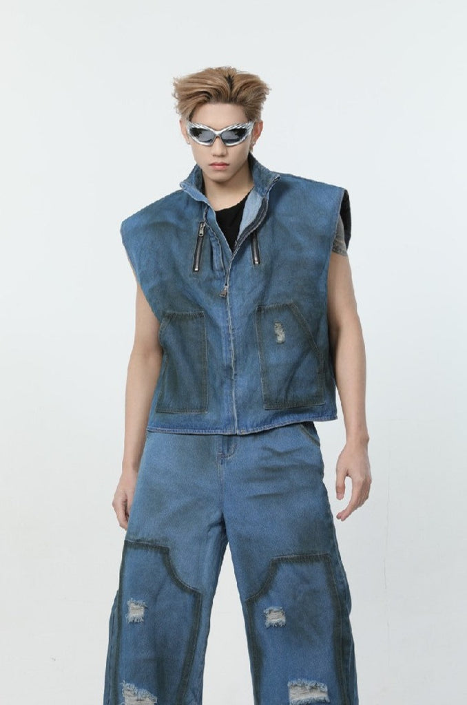 ￼ Eco Bio Washed Denim Jumper Vest Eco Bio Washed Denim Jumper Vest