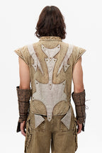 Leather Patch Denim Vest