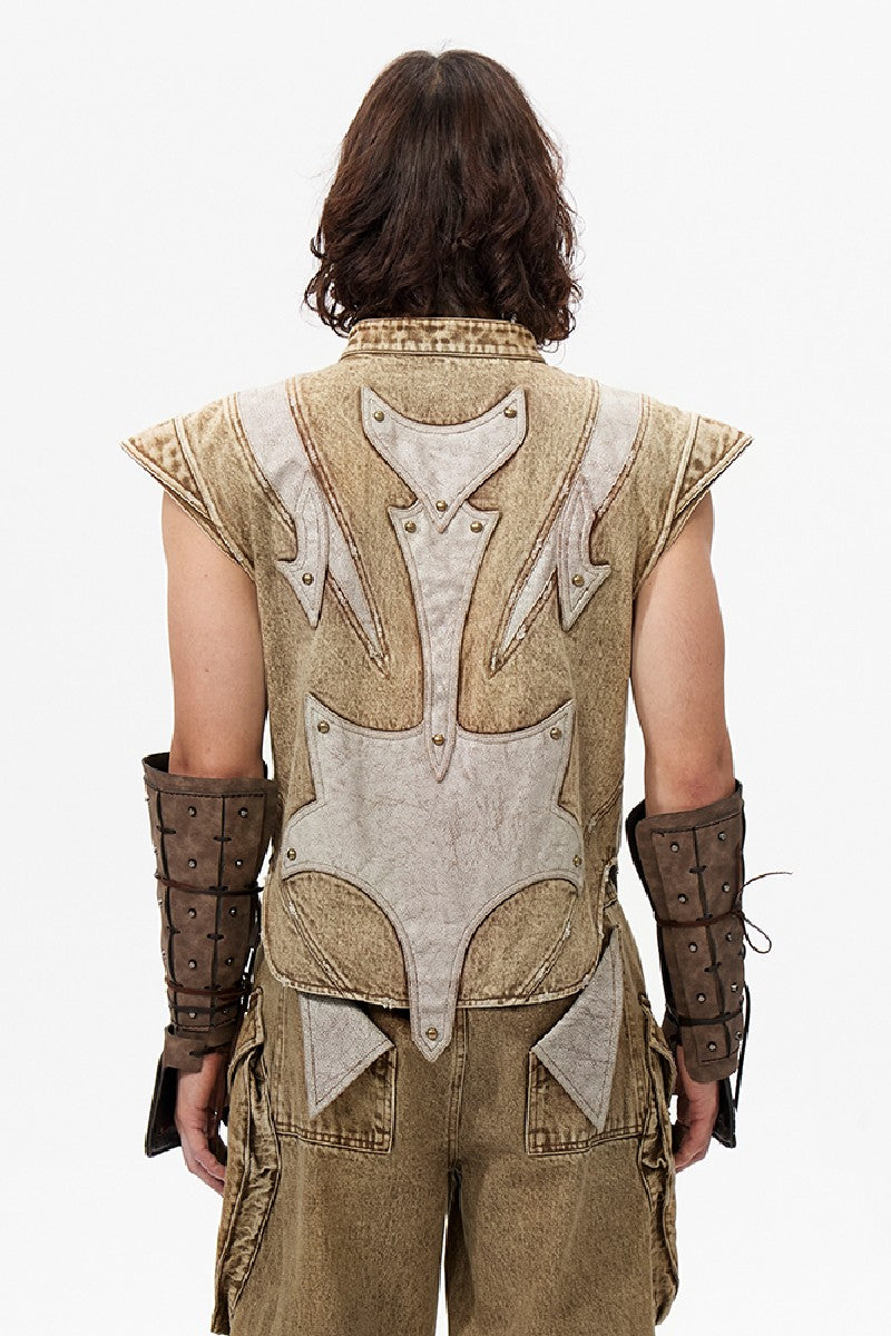 Leather Patch Denim Vest