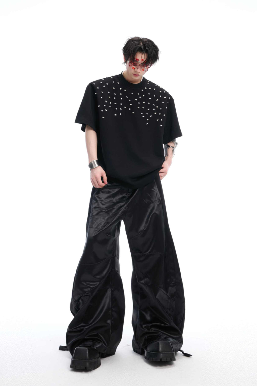 Hand-Sewn Rhinestone Cotton Tee