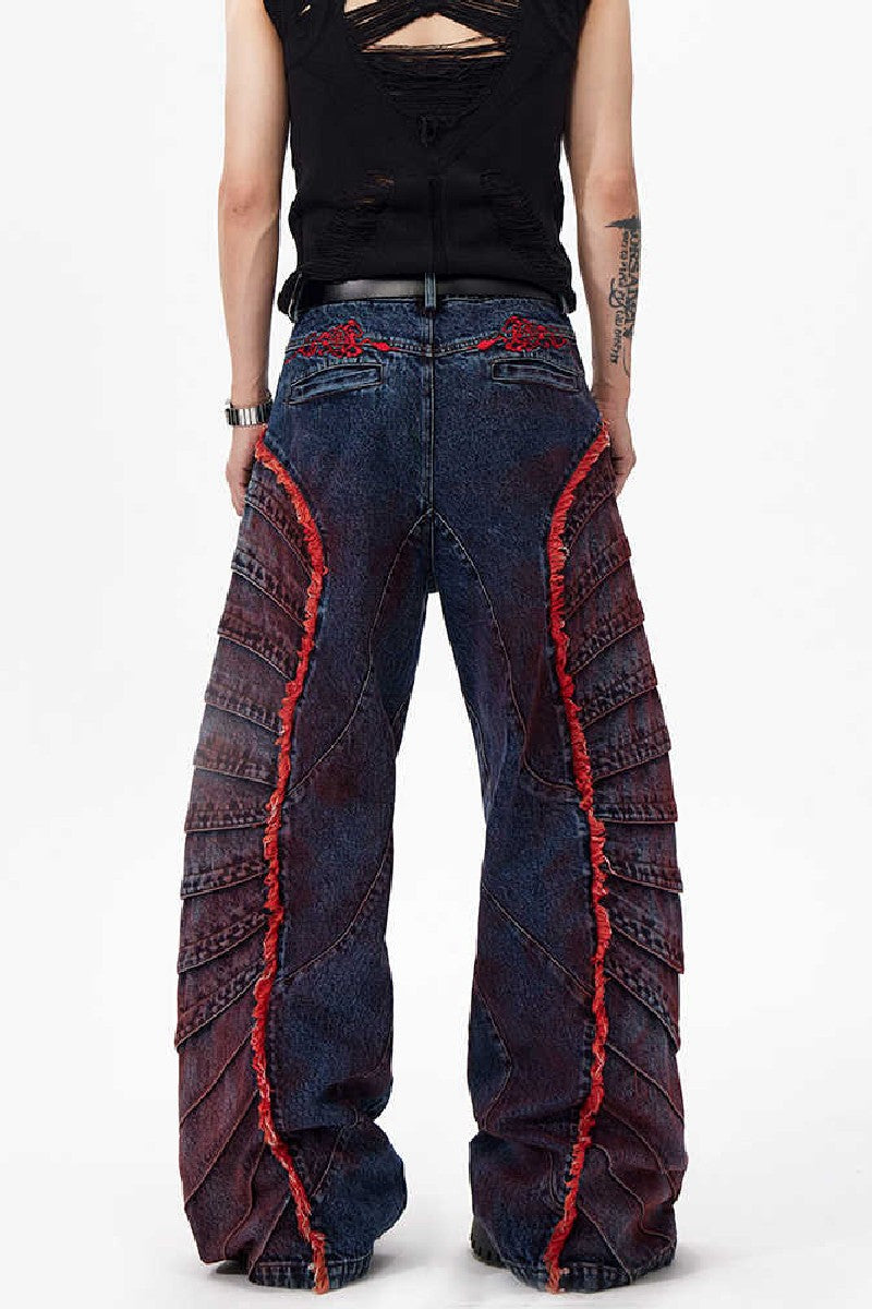 Rose Embroidered Deconstructed Jeans