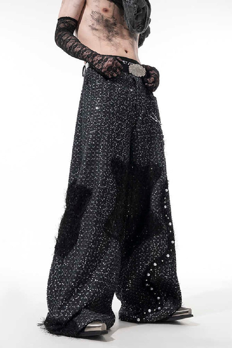 Sequin Pearl Mesh Jeans