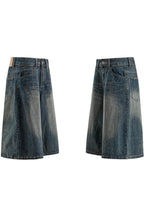Washed Slub Denim Shorts