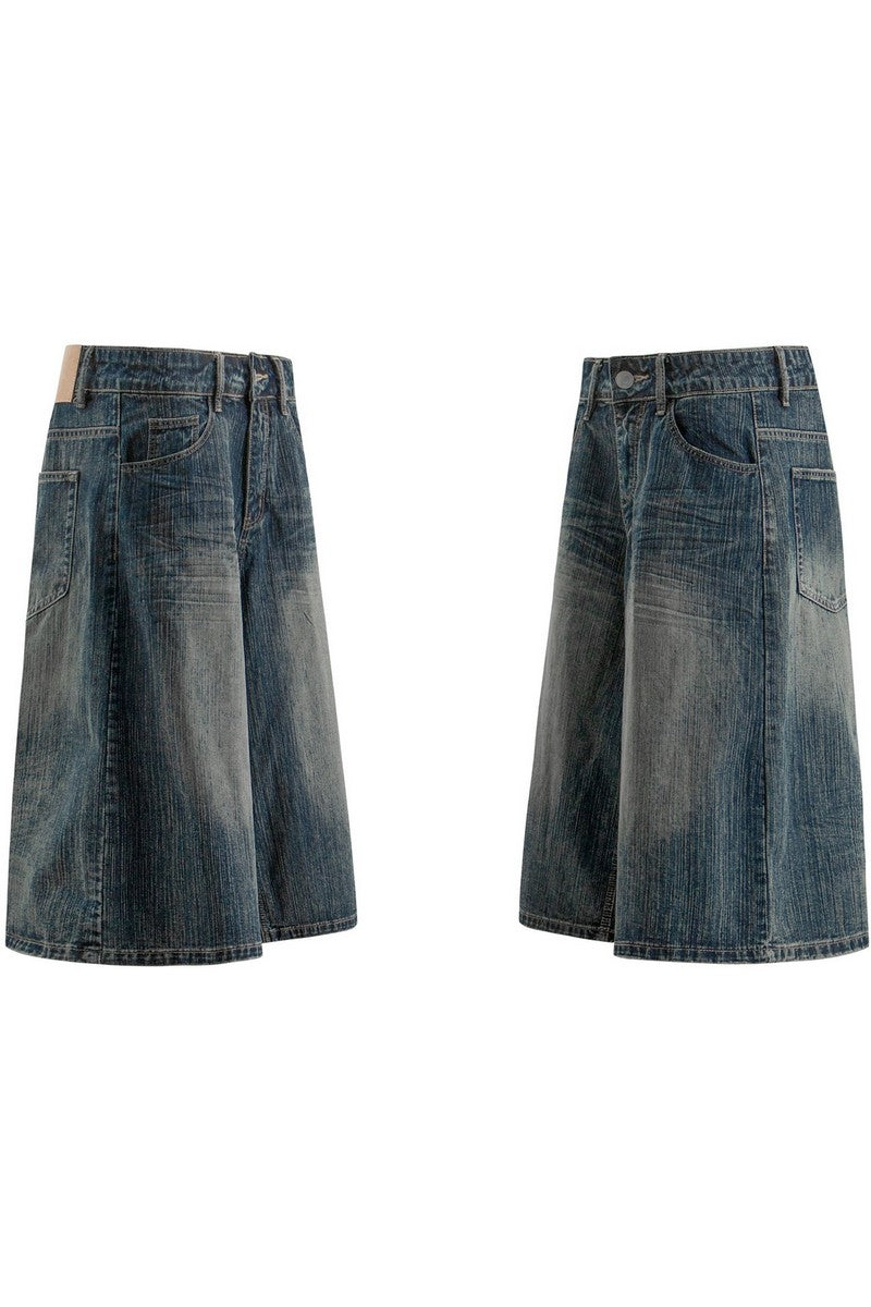 Washed Slub Denim Shorts