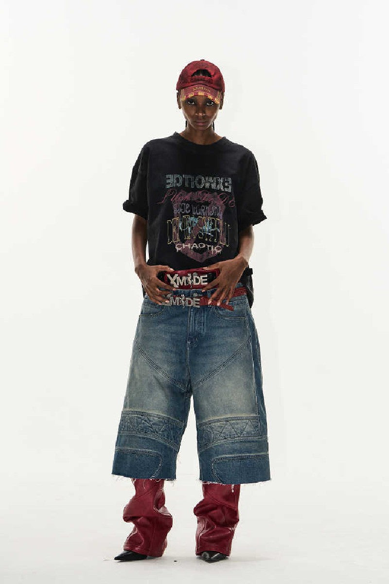 Washed Biker Raw Shorts