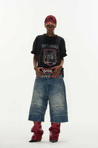 Washed Biker Raw Shorts