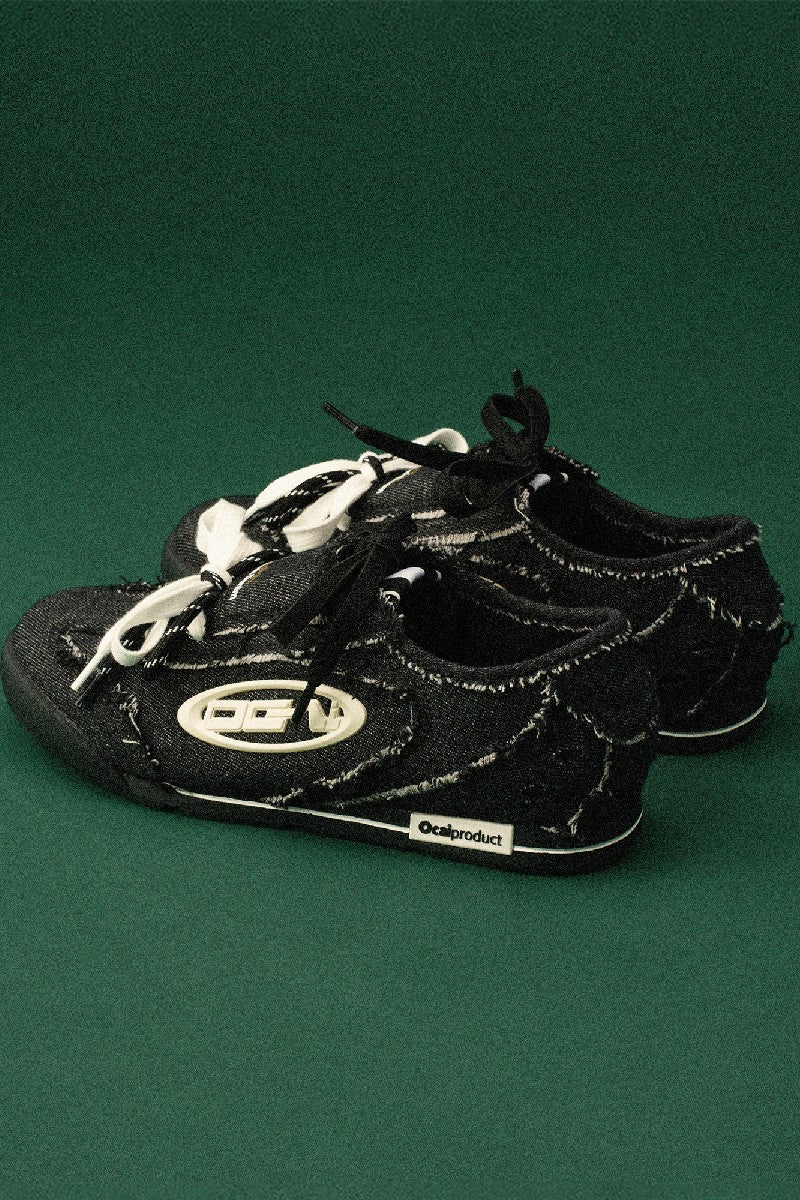 College Black Denim Trainer Sneakers