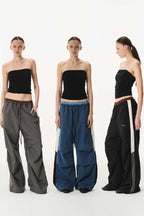 Dual Waist Contrast Pleated Pants