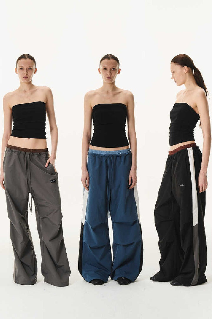 Dual Waist Contrast Pleated Pants