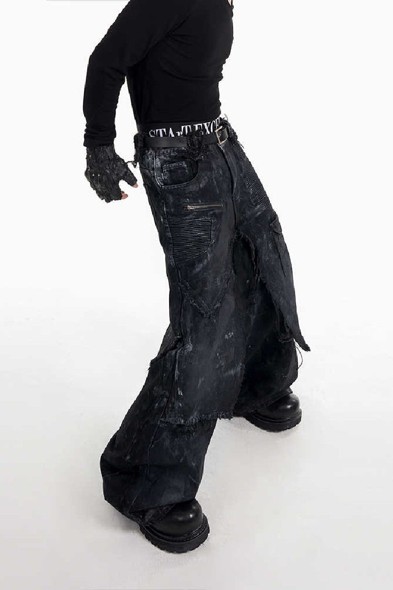 Double Layer Hand-Painted Jeans