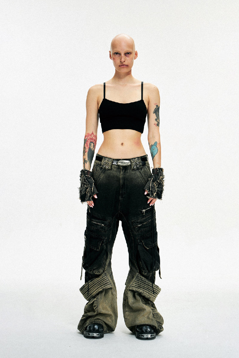 ◆as if calie◆ DENIM WASHING CARGO PANTS CA25APT004WHF ASIF CALIE☆韓国☆人気☆DENIM WASHING CARGO PANTS (as if