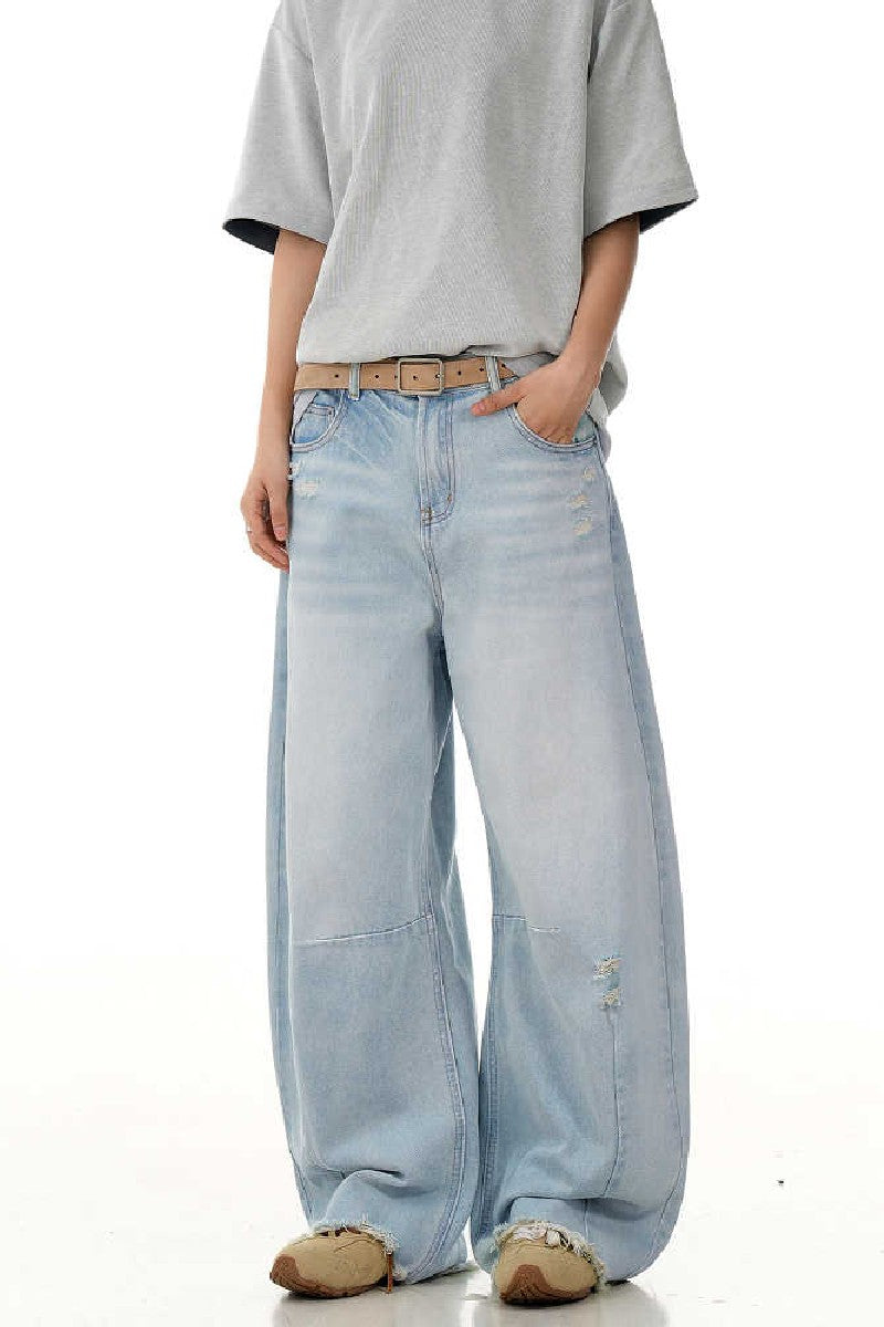 Blue Deconstructed Cropped Jeans