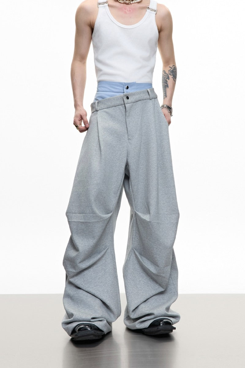 Wrinkled Patchwork Layered Trousers