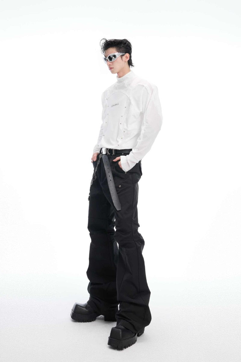 Deconstructed Mesh Panel Studded Turtleneck Tee