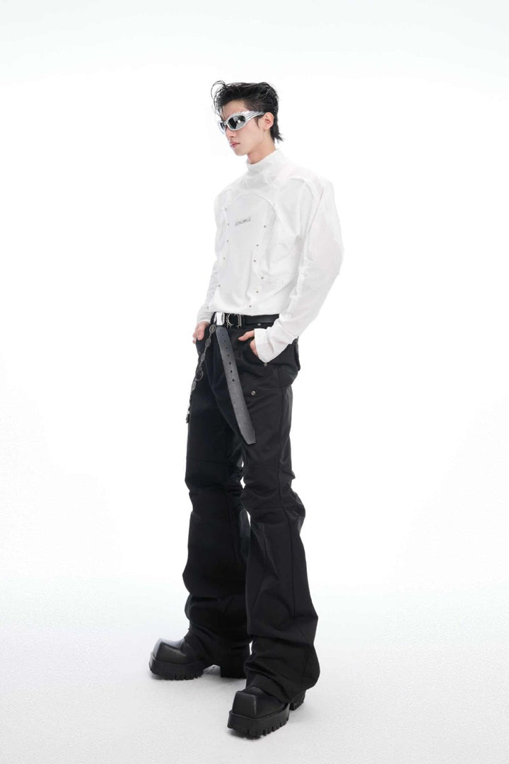 Deconstructed Mesh Panel Studded Turtleneck Tee