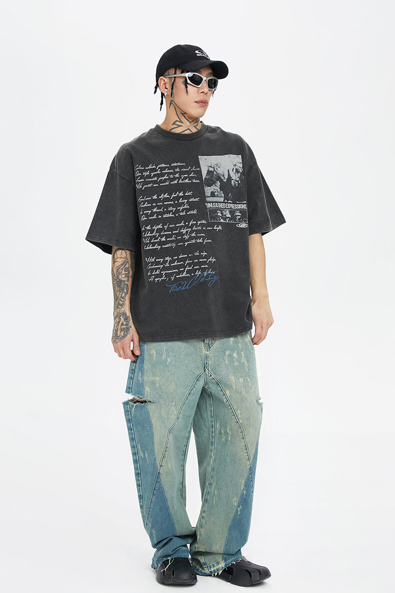 Washed Picture Print Couple Tee