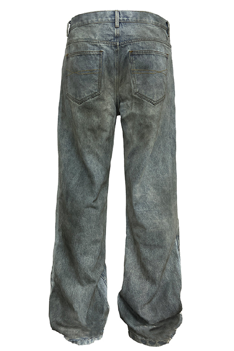 Grease-Stained 3D Whisker Jeans