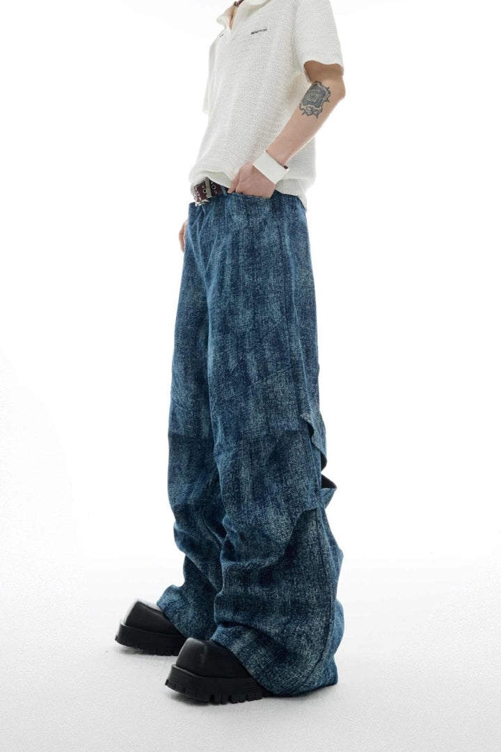Wrinkled Textured Straight Denim