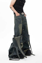 Deconstructed Strap Washed Jeans
