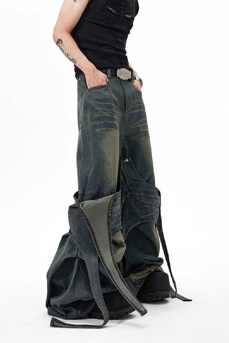 Deconstructed Strap Washed Jeans