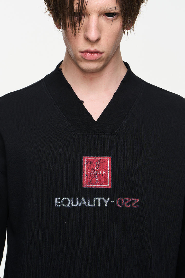 Washed V-Neck "Egalitarian" Long Sleeve Tee