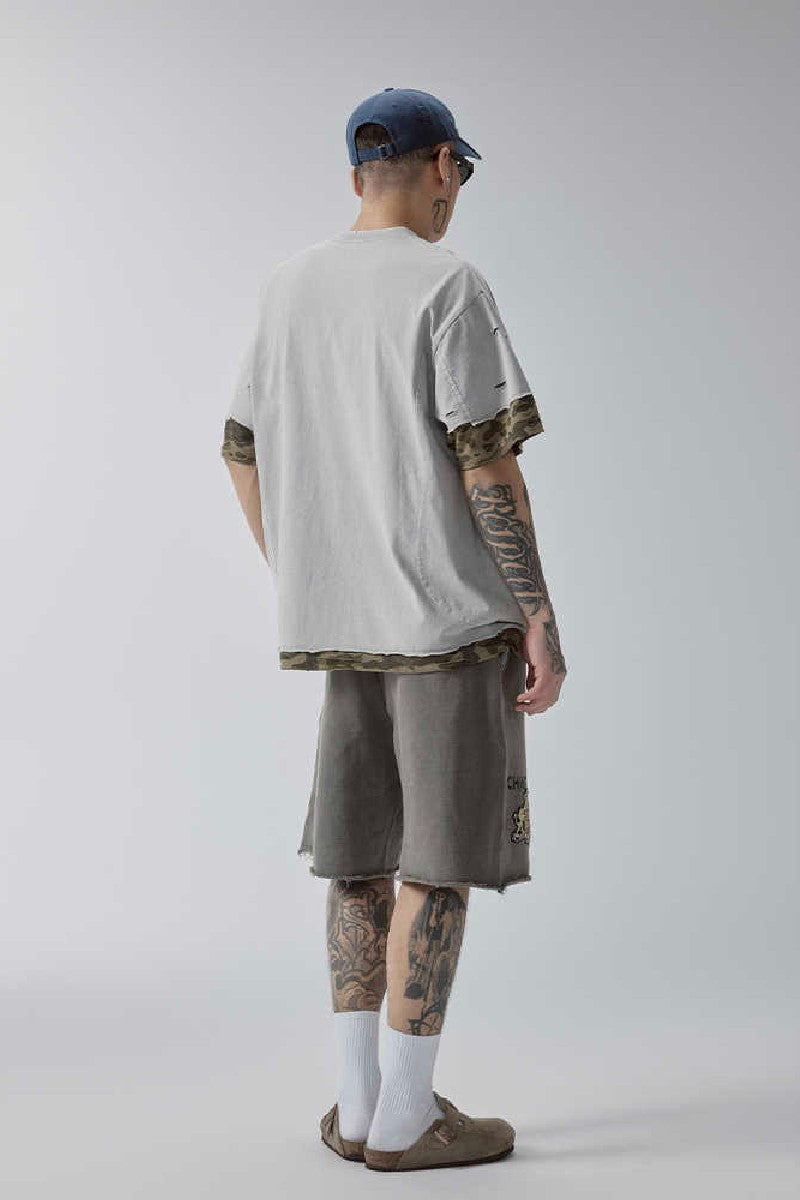 Distressed Stamp Print Shorts