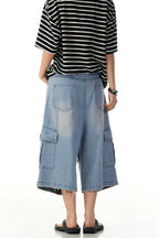 Wrinkled Blue Cargo Jorts