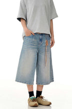 Teal Blue Cropped Jorts