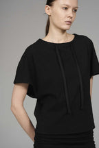 Drawstring Batwing Sleeve Tee