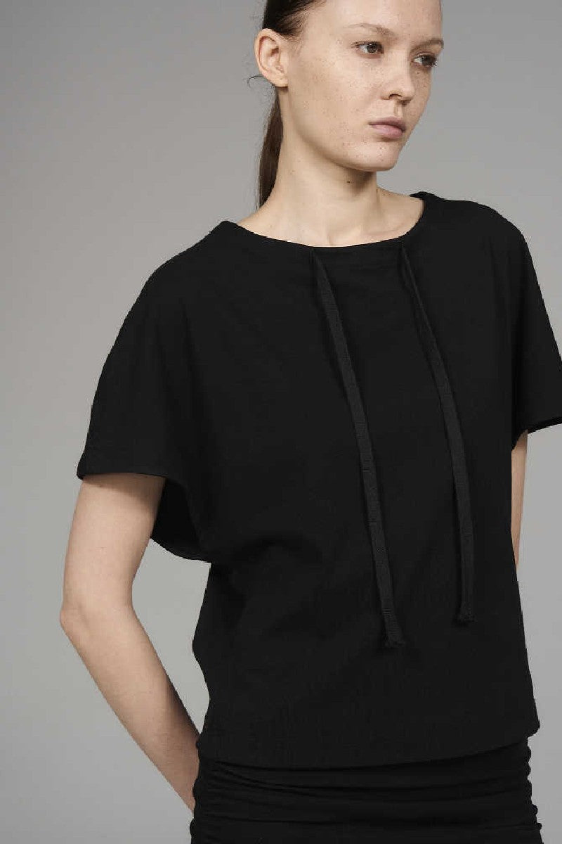 Drawstring Batwing Sleeve Tee
