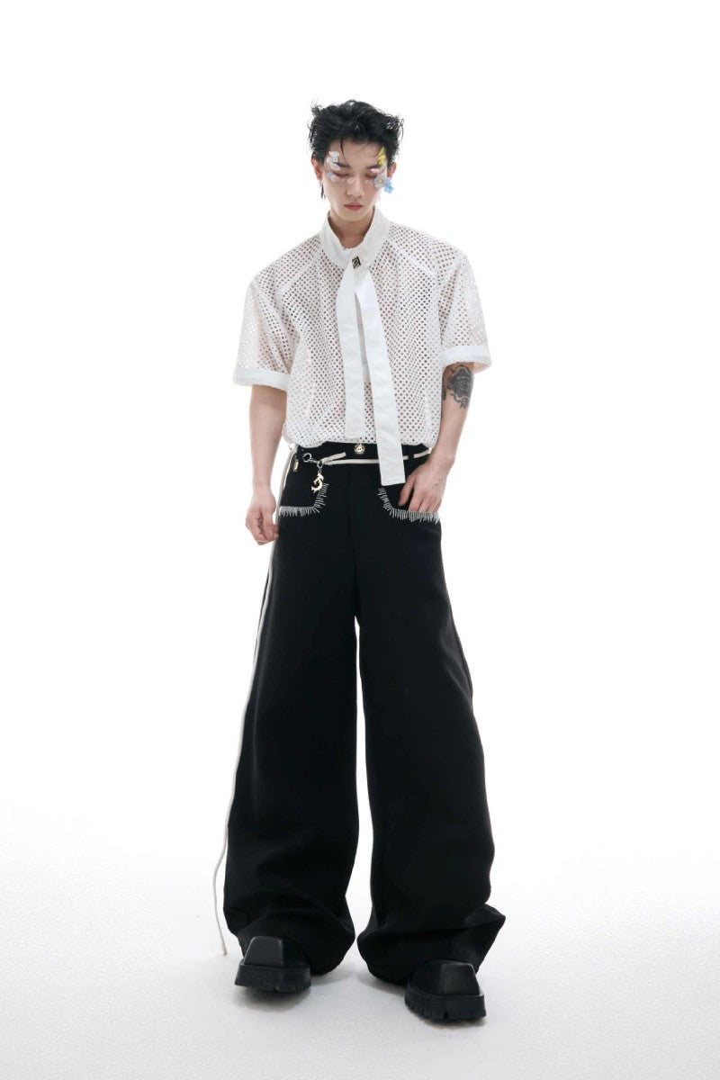 Knit Tie Detail Mesh Tee