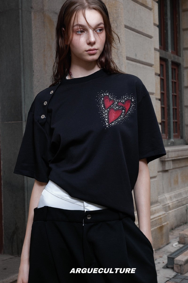 Asymmetrical Rhinestone Graphic Tee