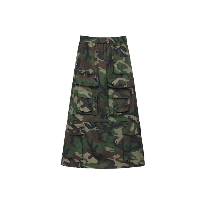 Distressed Camouflage Midi Skirt