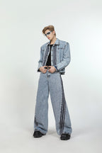 Irregular Striped Flared Jeans