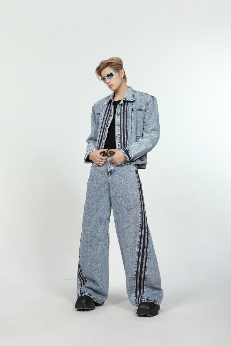 Irregular Striped Flared Jeans