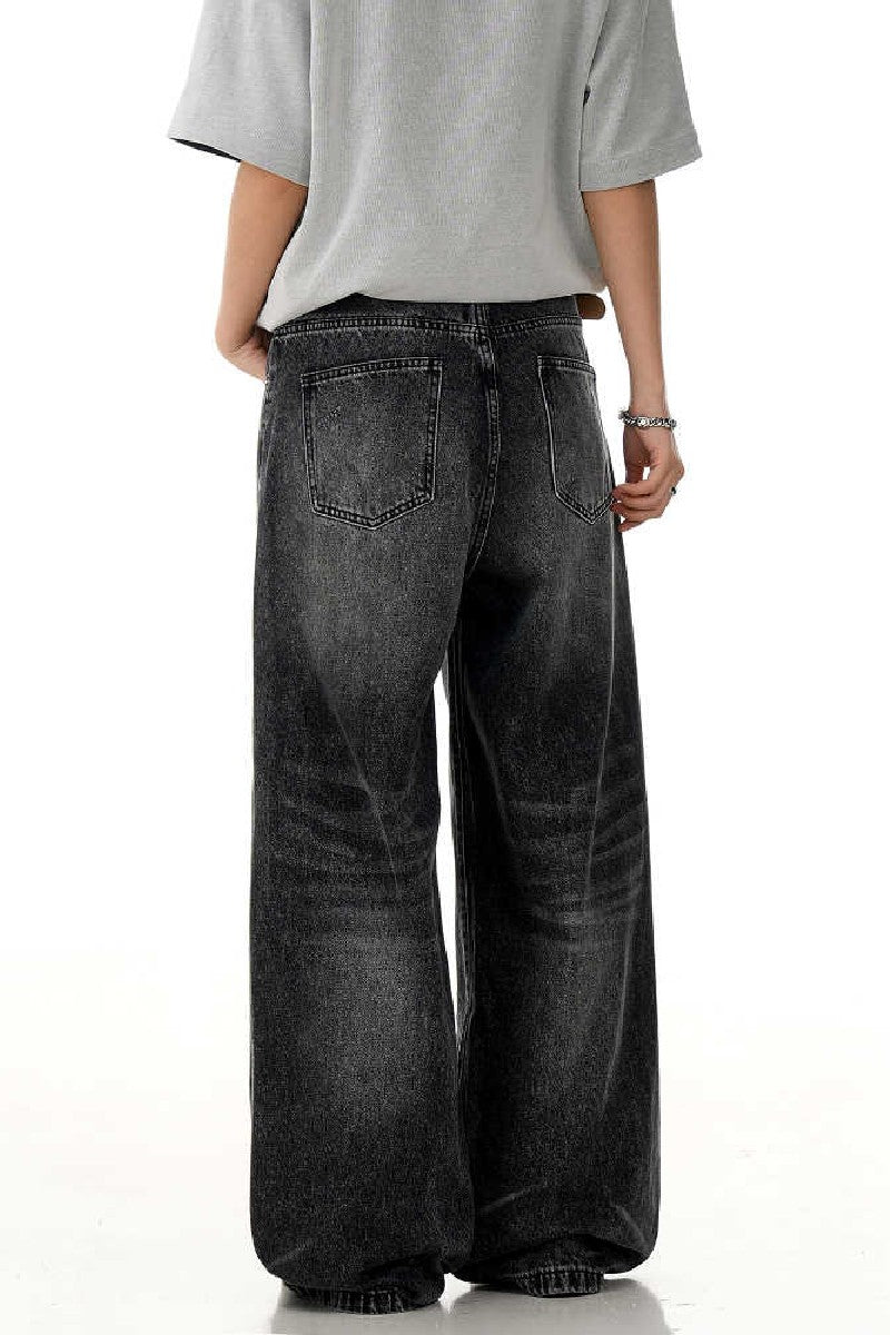 Whiskered Grey Straight Jeans