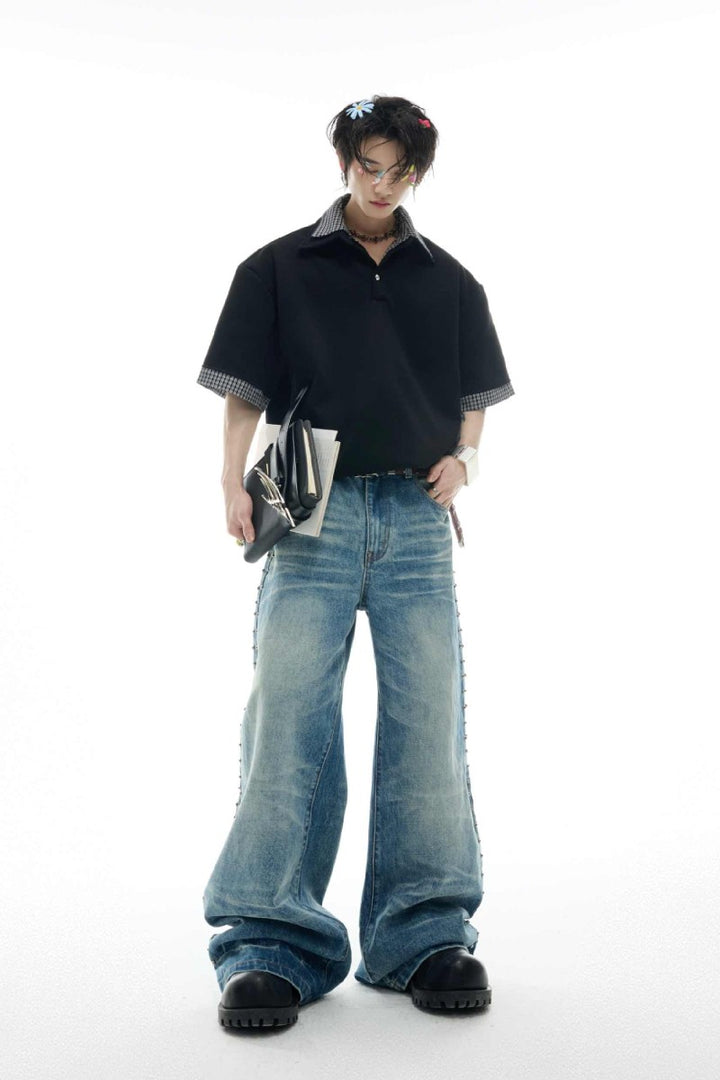 Distressed Creased Flare Denim