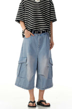 Wrinkled Blue Cargo Jorts