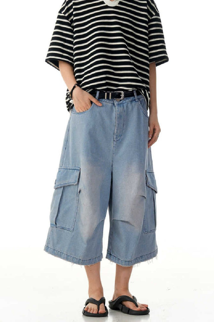 Wrinkled Blue Cargo Shorts