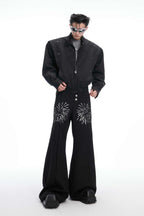 Sequin Flame Metal Button Flare Pants