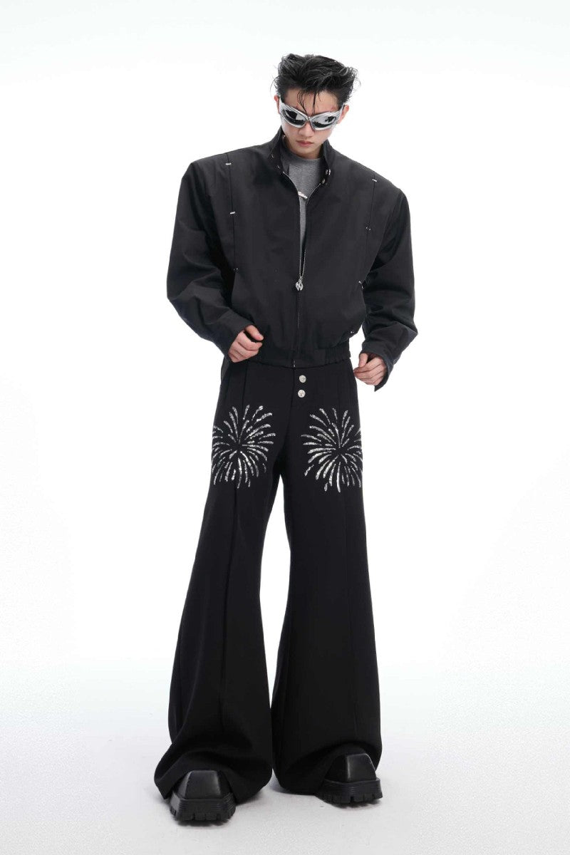 Sequin Flame Metal Button Flare Pants