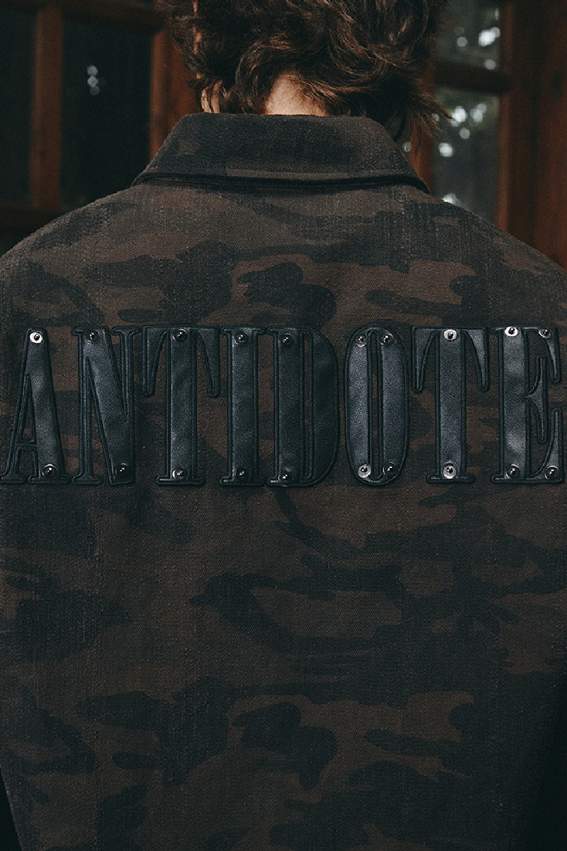 Camo Slogan Studded Military Shirt