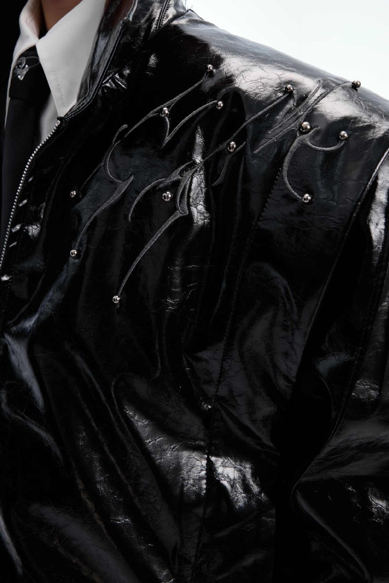 Studded Embroidered Spine Leather Jacket