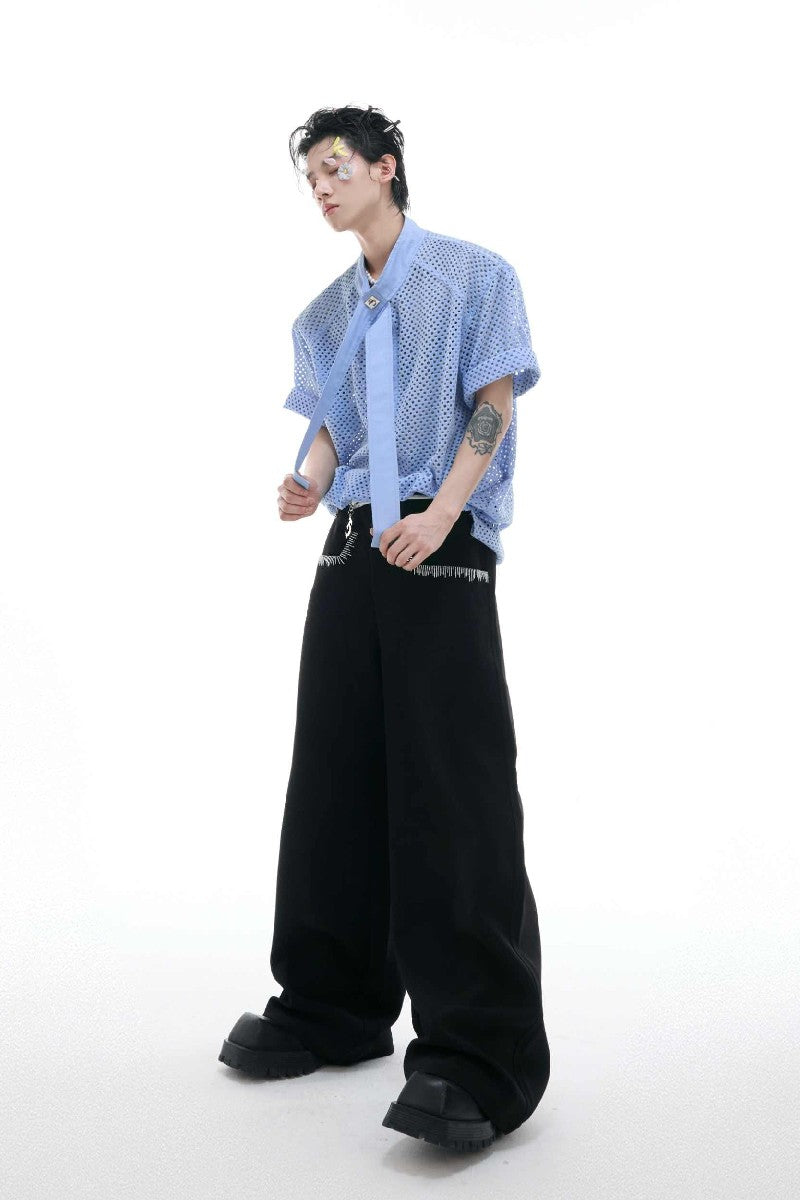 Knit Tie Detail Mesh Tee