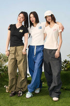 Plaid V-Neck Patch Slim Tee
