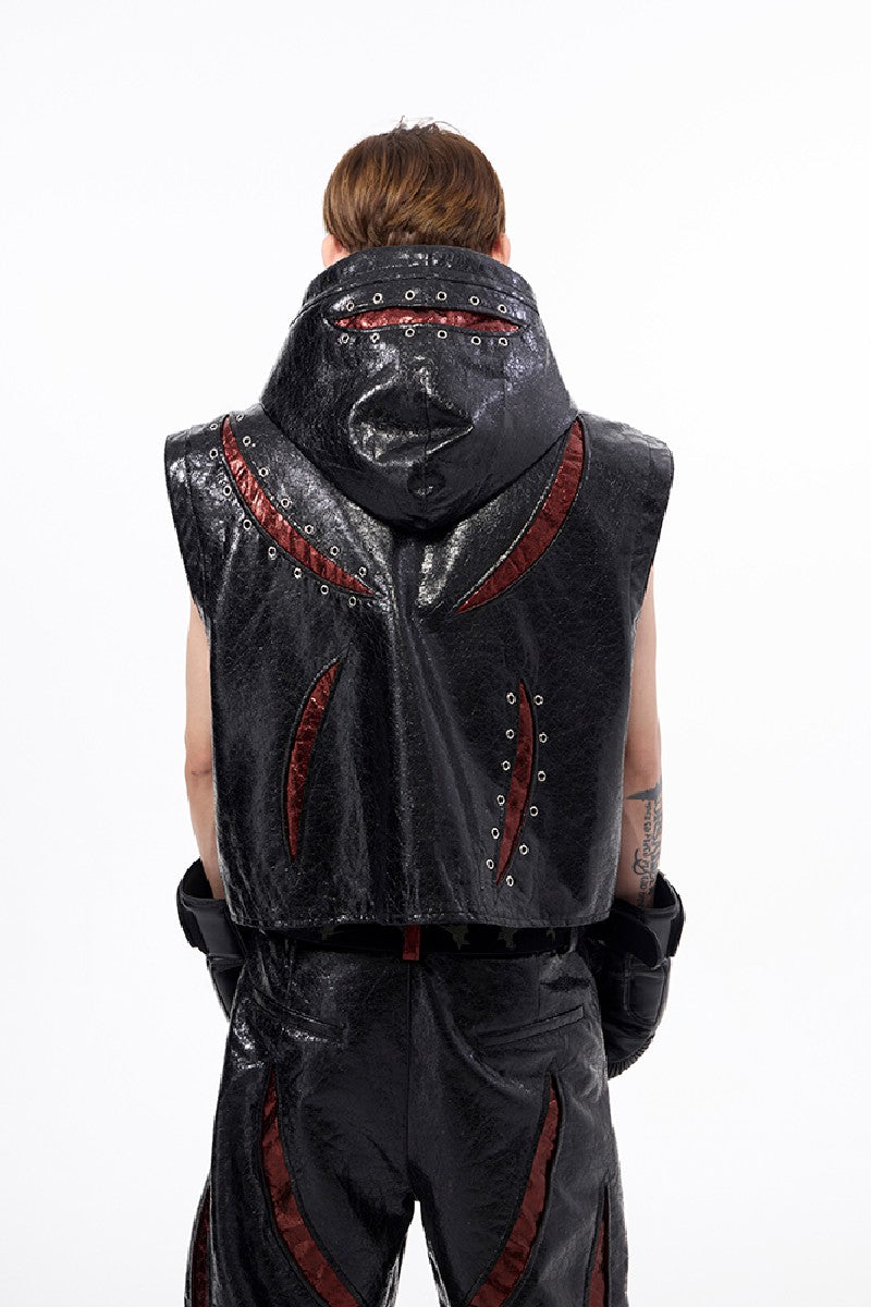 Dark Patchwork Hooded Vest