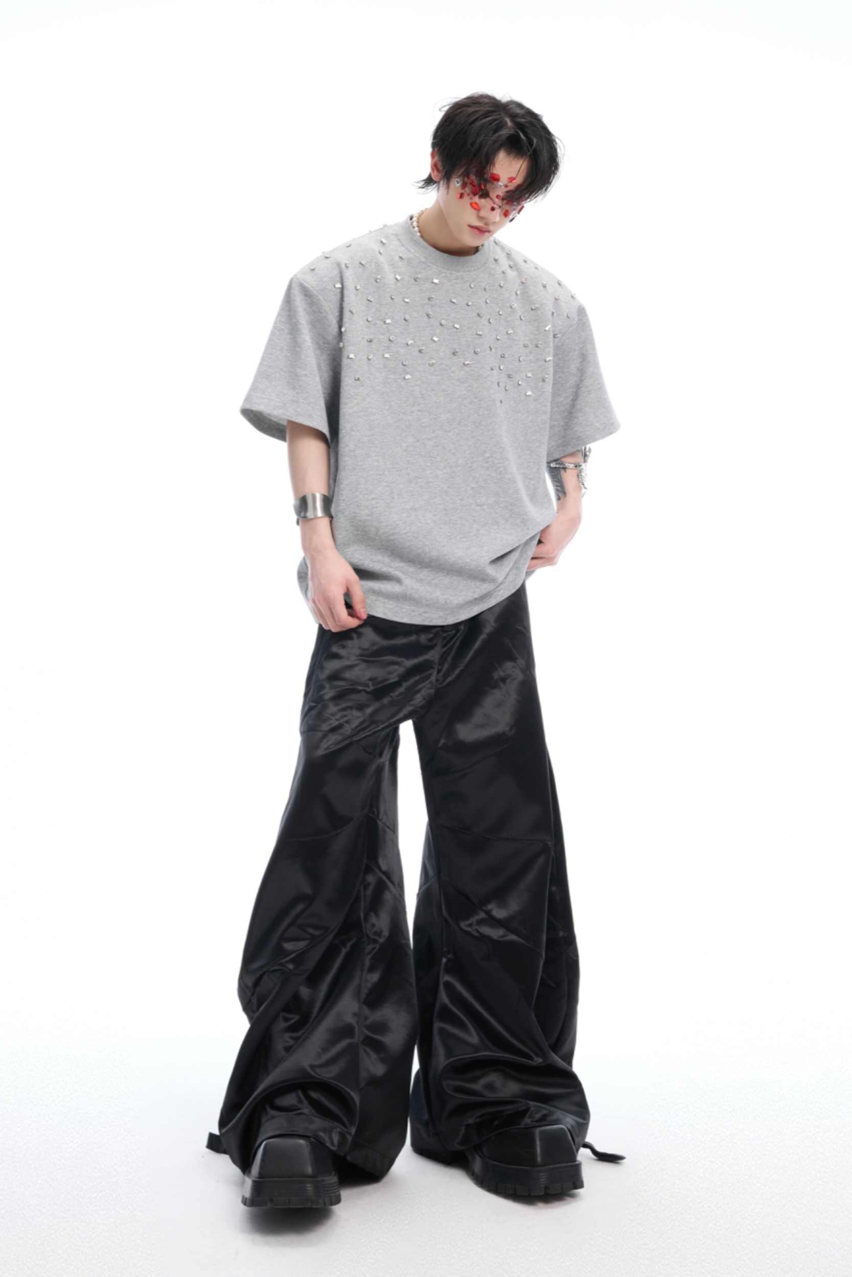Hand-Sewn Rhinestone Cotton Tee