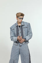 Irregular Striped Denim Jacket
